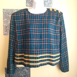 Vintage Positive Attitude Plaid Top With Shoulder Pads Size 16